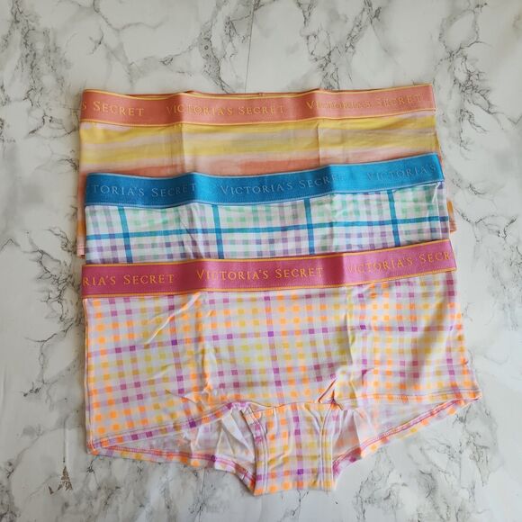 Victoria's Secret Other - 3 VICTORIA'S SECRET Cotton Boyshort Panty M  Blue Yellow  VS Shortie NWT